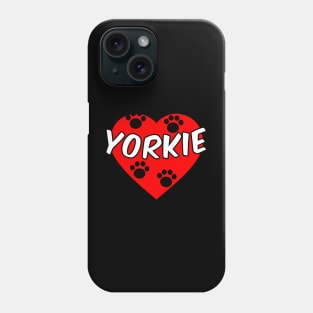 Yorkie Dog Paw Prints And Red Heart Phone Case