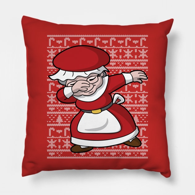 Dabbing Mrs Claus Ugly Christmas Sweater Pillow by E