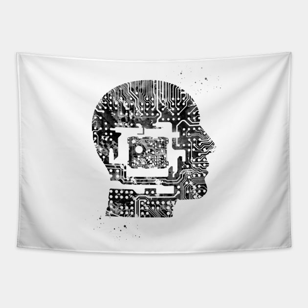 Circuit Man head with chip Tapestry by erzebeth