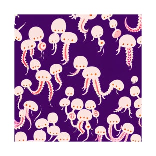 Pink Abstract Octopuses in a Deep Purple Sea - Super Cute Colorful Cephalopod Pattern T-Shirt