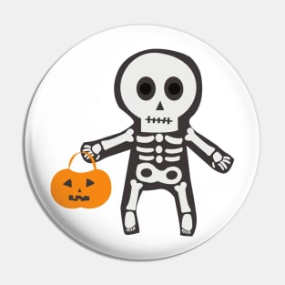 Skeleton Trick Or Treating With A Pumpkin Basket Pin