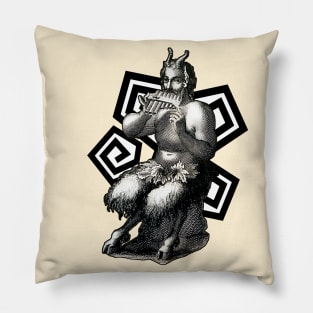 A faun playing the flute. Mythological figure Pillow