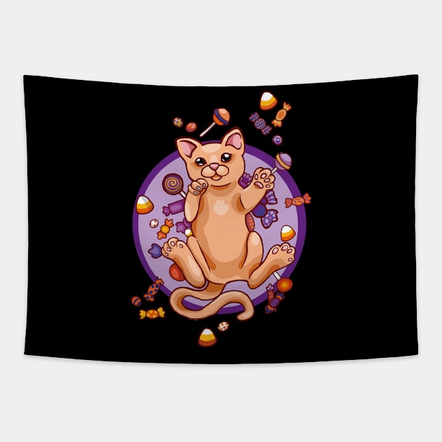 Halloween Candy Cat Tapestry by HighFives555