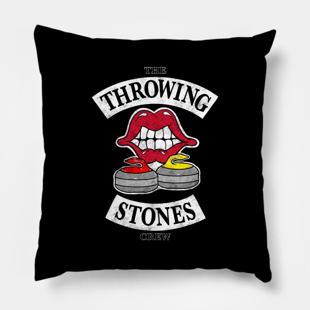 Curling Fan The THROWING STONES Crew Winter Sport Distressed Pillow by ScottyGaaDo