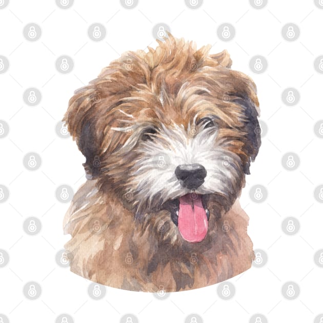 Tricolor Brindle Tibetan Terrier Watercolor Art by doglovershirts