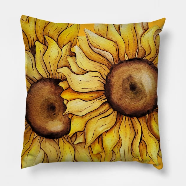 sunflowers in a golden frame Pillow by Art by Taya 