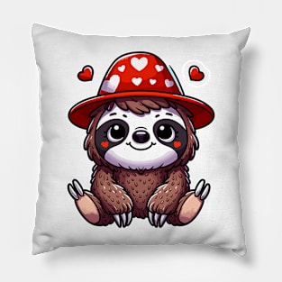 Cute Kawaii Valentine's Sloth with a Hearts Hat Pillow