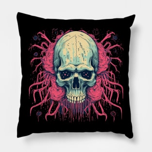 Creepy Psychedelic Spider Web Skull Pillow