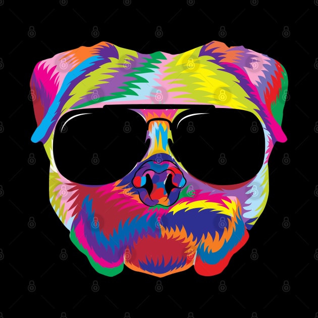 Psychedelic Pug Dog Face with Sunglasses by phoxydesign