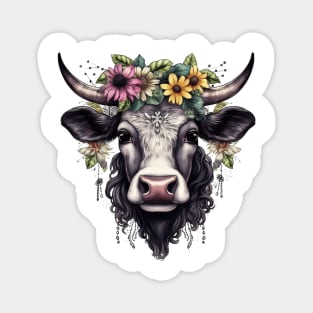 Black Cow with Flowers #5 Magnet