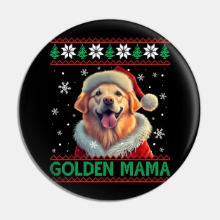 Golden Mama Golden Retriever Mom Santa Hat Ugly Christmas Pin