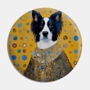 Gustav Klimt Style Black and White Dog in Ceremonial Robe Pin