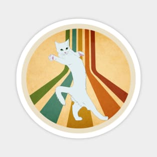 Retro Dancing White Cat Magnet