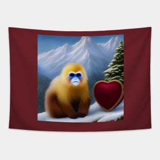 Cute Golden Snub-nosed Monkey with Heart - Valentine's Day gift Tapestry