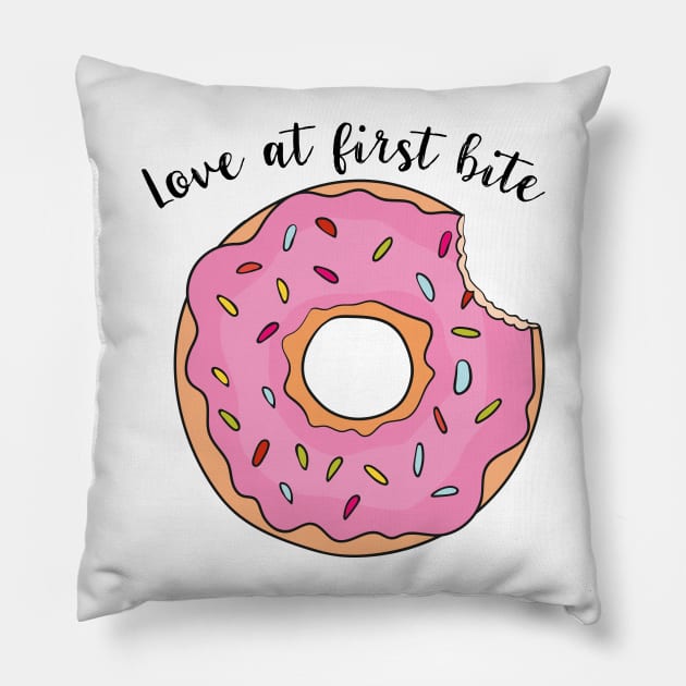 Love At First Bite- Tasty Funny Donut Pillow by Dreamy Panda Designs