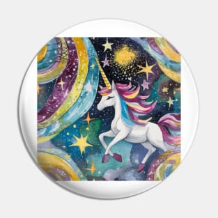 Geometric pattern of curved seamless stripes making a starry night with galaxy, stars and unicorns Pin