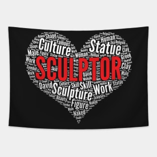 Sculptor Artist Heart Shape Word Cloud Design design Tapestry