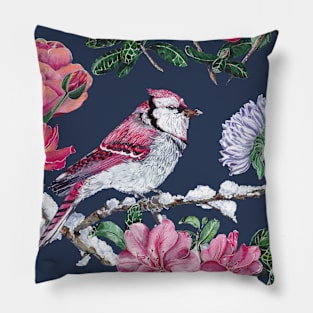 Pink bird with flowers Pillow