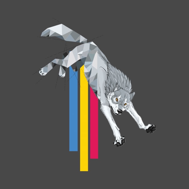 Grey wolf with primary color streak by Professional_Doodles