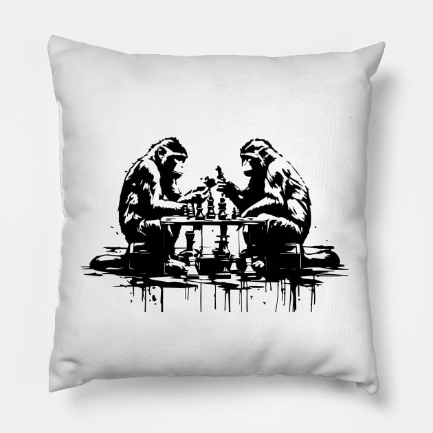 smart monkeys play chess Pillow by lkn