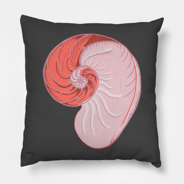 pink nautilus Pillow by kathleenabruce