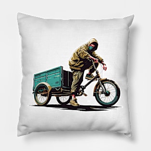 Anime boy on cargo bike Pillow