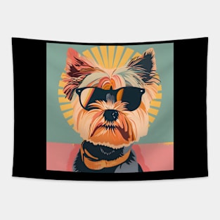 70s Yorkshire Terrier Vibes: Pastel Pup Parade Tapestry