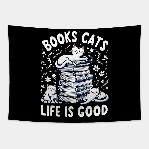 books cats life is good Tapestry by AOAOCreation