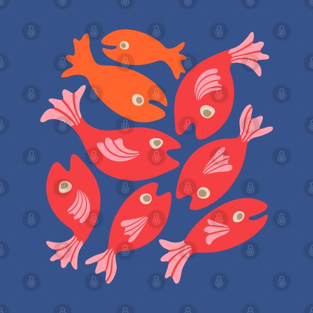 TEEMING Cute Swimming School of Fish Red Orange - UnBlink Studio by Jackie Tahara by UnBlink Studio by Jackie Tahara