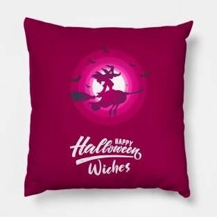 Happy Halloween Beauty Witch Flying Broom Pillow