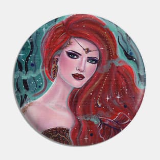 Red garnet mermaid with bettas by Renee Lavoie Pin