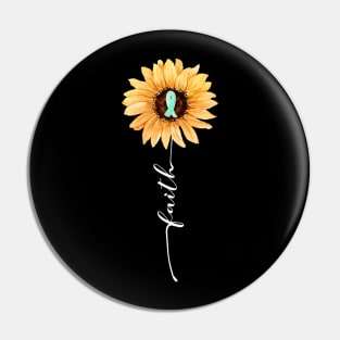 Faith Sunflower Teal Ribbon Cervical Cancer Awareness Pin