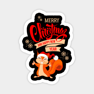 Red Orange Cartoon Cute Squirrel Christmas Magnet