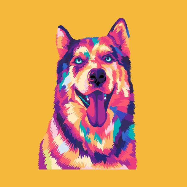 Colorful Pet Husky Dog by Tupai Art