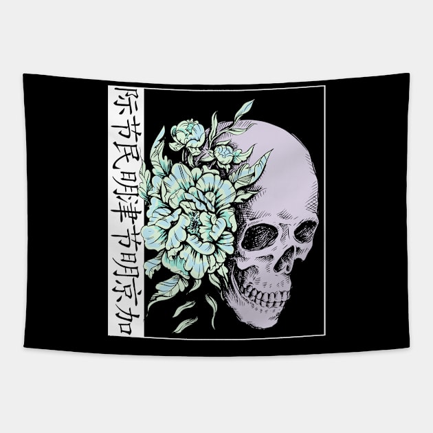 Pastel Flower I Skull I Aesthetic Art I Japanese Aesthetic Tapestry by Shirtjaeger