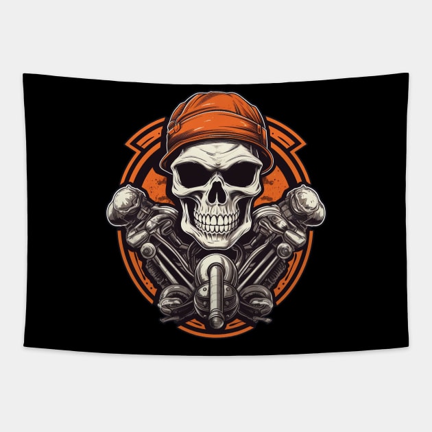 Skull Retro Motorcycle Vintage Tapestry by Nenok