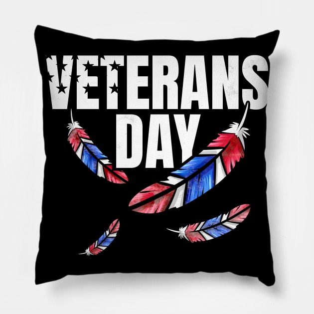 Red Blue And White Feathers For Veterans Day Pillow by SinBle