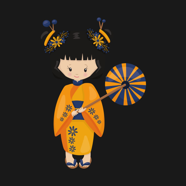 Disover Japanese Girl, Japan, Cute Girl, Orange Kimono - Japanese Girl - T-Shirt