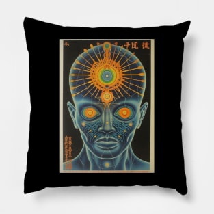 Retro Sci-Fi Third Eye Awakened Man Vintage Artwork - Cosmic Enlightenment Pillow