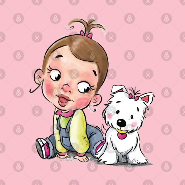 Little girl and westie puppy by Teeject