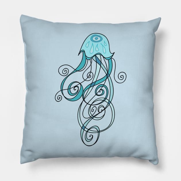 Abstract Blue Cartoon Jellyfish Pillow by saradaboru