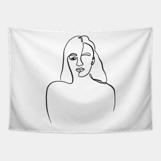 Abstract women body one line art Tapestry by Doodle Intent