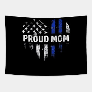 Thin Blue Line Heart Proud Mom Police Officer Cop Tapestry