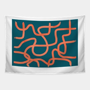 bright orange lines on an emerald background Tapestry