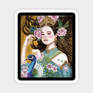 Princess and peacock,sticker. Magnet