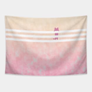 Pink Cat on Stripes Tapestry