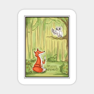 Fox and Owl a Fox and An Owl in a Forest Forest Magnet