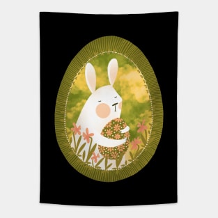 Cute white bunny with floral easter egg decoration, version 8 Tapestry