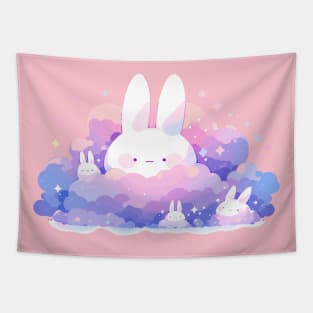 Cuddly Fluffy Baby Bunnies In The Purple Sky Tapestry