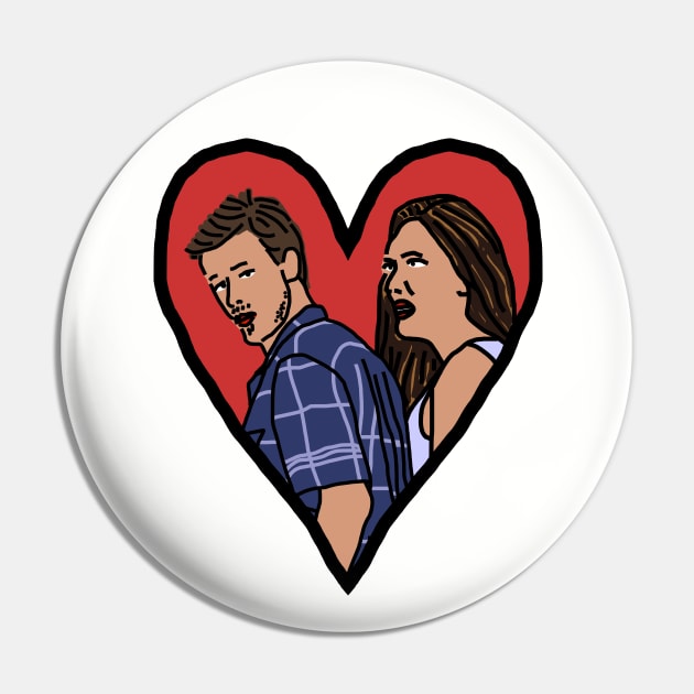 Couple in Valentine Heart Distracted Boyfriend Meme Valentines Day Pin by ellenhenryart